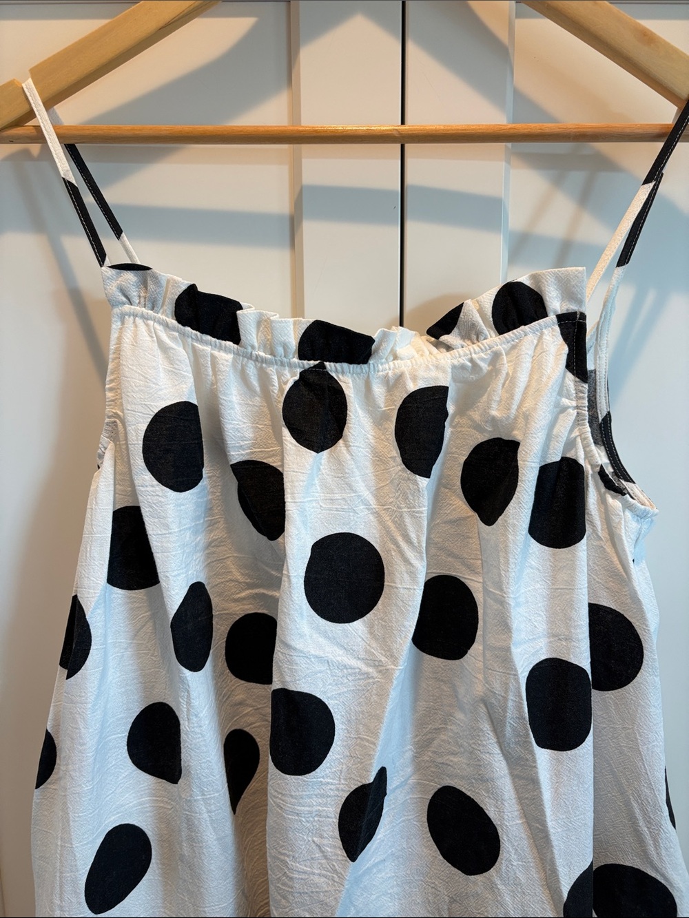 Tabitha Brown Maxi Dress - Black & White Polka Dot Spaghetti Strap - Picture 2 of 10